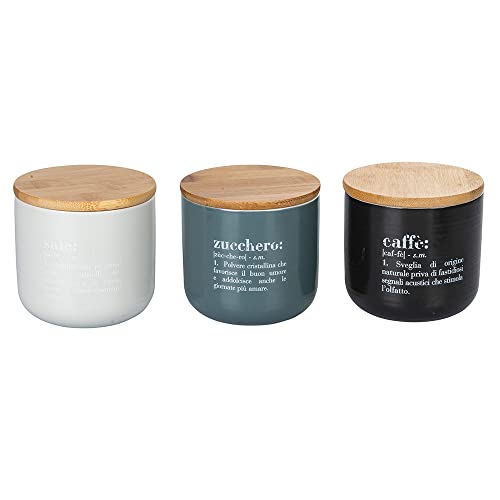 Villa D’Este Home Tivoli Set 3 Barattoli Sale, Zucchero E Caffè 500 Ml, In New Bone China, Coperchio In Bamboo Victionary, Bianco + Nero, Medium