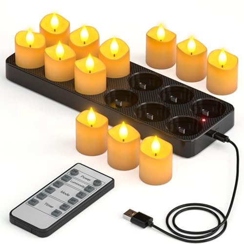Yme Lumini Ricaricabili Con Funzione Timer E Stazione Di Ricarica, 12 Luci A Led, Ricaricabili, Con Timer A Telecomando, Per Stanza, Soggiorno, Hallow