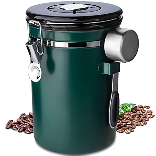 Frasheng Barattolo Per Caffè,Barattolo Caffè Ermetico,Contenitore Caffè Acciaio Inox,Lattina Di Caffè Sottovuoto Con Un Quadrante Della Data E Cucchia