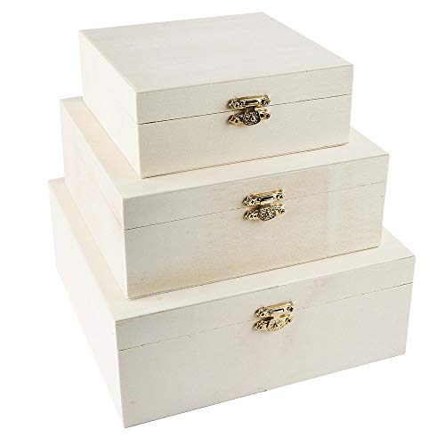 Ideen Mit Herz Set Di 3 Scatole In Legno Con Coperchio | In 3 Misure Diverse | Con Chiusura In Metallo Decorativa | Ideali Per Conservare Oggetti | Pe