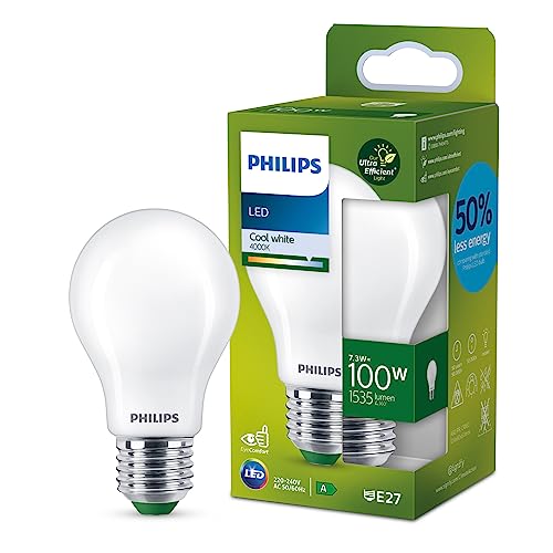 Philips Led Lampadina Goccia Vetro Smerigliato Classe A, 100W, E27, Luce Bianca Fredda, Non Dimmerabile