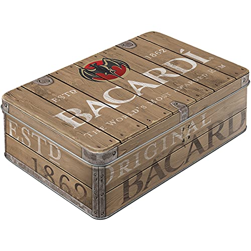 Nostalgic-Art Retro Vorratsdose Flach Bacardi-Wood Barrel Logo-Idea Regalo Per Fan Del Rum, Barattolo Di Latta Con Coperchio, Design Vintage, 2.5 L
