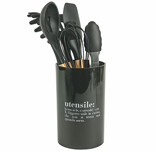 Villa D'Este Home Tivoli Victionary Barattolo Porta Utensili Con 7 Utensili, Nero, Medium