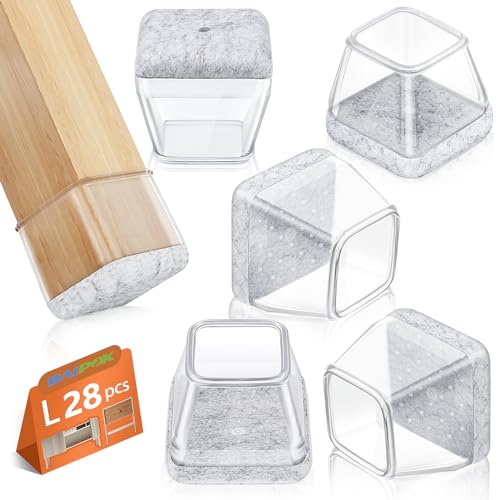 28 Pezzi Feltrini Per Sedie Quadrati, Baipok Gommini Per Sedie In Silicone Con Feltro, Elastiche Protezione Per Gambe Delle Sedie Per Antigraffio (Fit