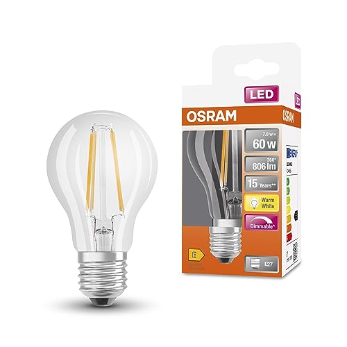 Osram Led Superstar Classic A60 Led Dimmibile Led Per Presa E27, Forma Della Pera, Fil, Lumen 806, Bianco Caldo, 2700K, Sostituzione Per Lampadine Da