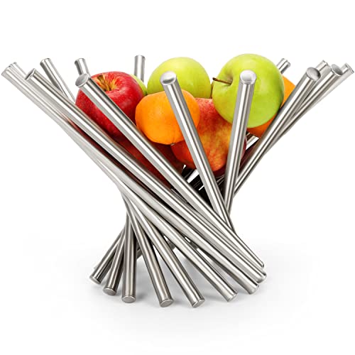 Belle Vous Porta Frutta Da Tavolo Moderno Creativo Pieghevole - Centrotavola Moderno Design Cucina In Acciaio Inox - Cestino Portafrutta Porta Pane Da