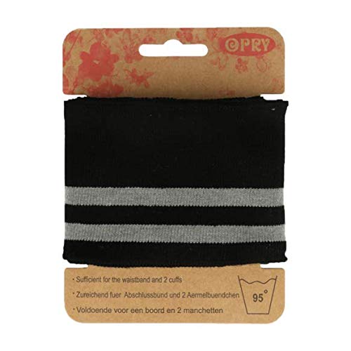 Opry - Polsini Elasticizzati, Larghezza 6 Cm, Colore Nero E Grigio, Lunghezza 110 Cm