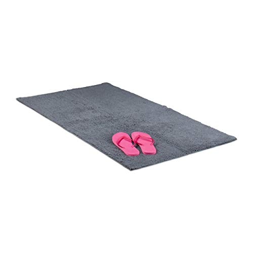 Relaxdays Tappeto Da Bagno, Tappetino Doccia Lavabile, Antiscivolo, Cotone, Grigio, 70 X 120 Cm