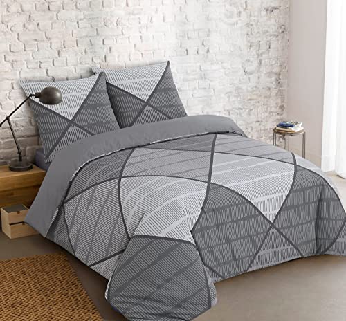Vision - Parure Copripiumino Harold Grigio - Copripiumino 260 X 240 Cm Con 2 Federe Assortite 65 X 65 Cm - 100% Cotone