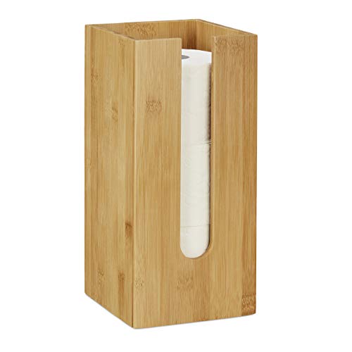 Relaxdays Toilettenpapierhalter Stehend Portarotolo In Piedi, Per 3 Rotoli, In Bambù, 33 X 15 X 15 Cm, Colore Naturale, 90% 10% Fibra Di Legno, Toilet
