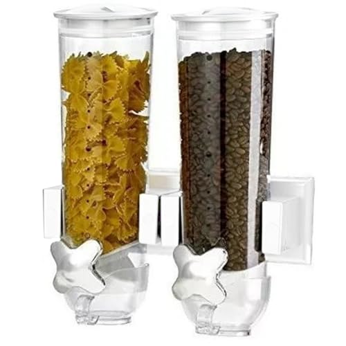 Bakaji Dispenser Cereali Doppio A Parete, Distributore A Due Montaggio A Muro, Erogatore Per Alimenti Secchi, Caramelle, Corn Flakes, Noci, Coperchio