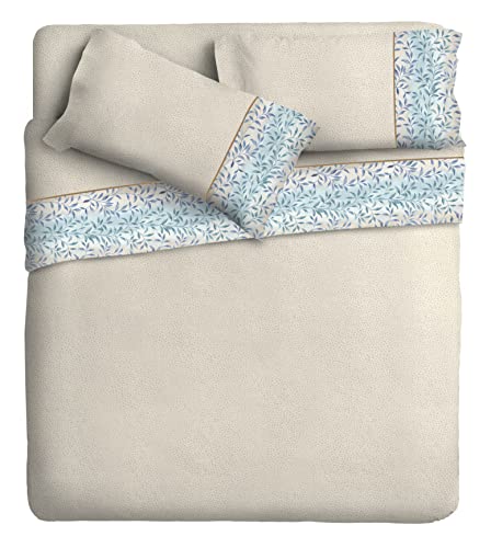 Ipersan Completo Letto Armonie Bordo Fotografico 100% Cotone, Felce Fondo Borbonese Beige, Matrimoniale