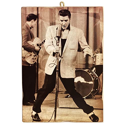 Kustom Art Quadro Quadretto Stile Vintage Serie Attori Famosi Elvis Presley Rock 'N Roll Stampa Su Legno 18X25 Cm.