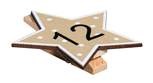 Rayher Cifre Calendario Stelle 1-24 Su Molletta, Colori Misti, 4.5Cm, Bus Blis 1 Set, 46659999, Legno, Multicolore, Normale