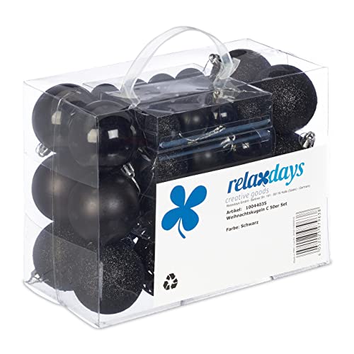 Relaxdays Palline Di Natale, In Set Da 50, Addobbi Natalizi, Opache, Lucide, Glitterate, ∅ 3,4 E 6 Cm, Decorazioni, Nero