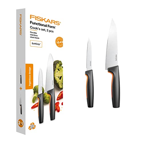 Fiskars Set Di Coltelli Da Cucina, 2 Pezzi, Functional Form, Inclusi Coltello Da Cucina (Grande), Coltello Per Verdura, Acciaio Inox Giapponese/Plasti