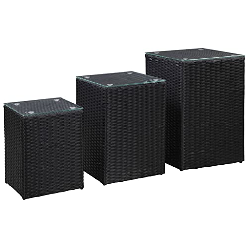 Beistelltische 3 Stk. Mit Glasplatte Schwarz Poly Rattan