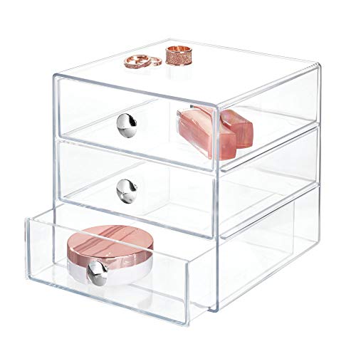 Idesign Porta Trucchi Con 3 Cassetti, Mini Cassettiera Per Trucco, Gioielli E Cosmetici, Organizzatore Trucchi In Plastica A Forma Di Cubo, Trasparent