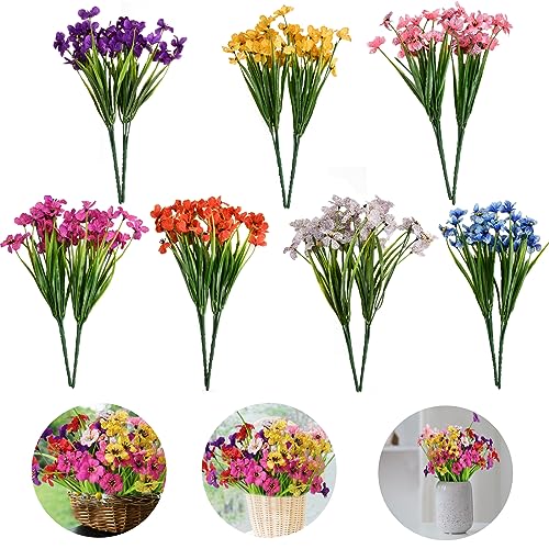 Fiori Finti Per Interni Esterni, 14 Pezzi Fiori Artificiali Finti Piante, Artificiale Arbusti Ramo, Fiori Artificiali Per Esterni Per Balcone Giardino