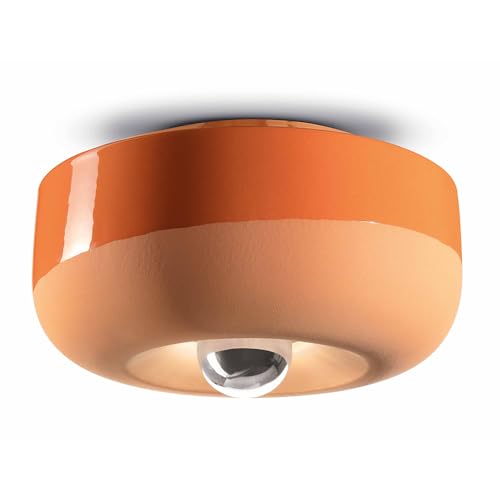 Ferroluce Retrò Plafoniera Vintage Decò Bellota Ceramica Arancio Pesca 1 Luce E27