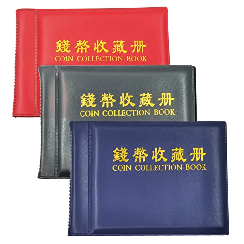3 Pezzi Raccoglitore Per Collezione Di Monete, Album Moneta Portamonete, Album Portamonete 180 Tasche, Per Monete E Piccole Collezioni Di Badge(Rosso,