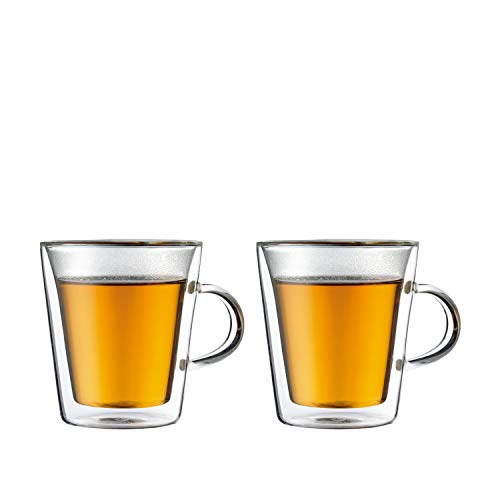 Bodum Canteen Set 2 Tazze In Vetro A Doppia Parete Con Manico, 0.2 L