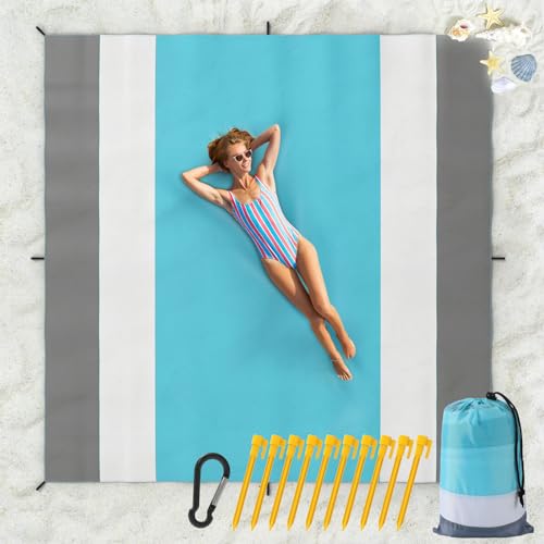 Moko Coperta Da Spiaggia, 118" X 118" Tappetino Da Spiaggia Grande Per Adulti Con 10 Picchetti E 4 Tasche Angolari, Per Viaggi In Spiaggia, Campeggio