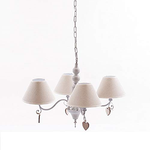 Lampadario Shabby 4 Bracci Grigio Paralume Ecru' Camera Cuore Lampada Soffitto