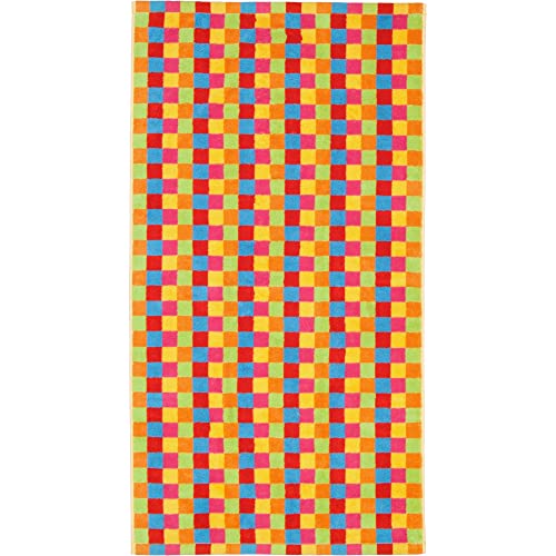 Cawö - Asciugamano Life Style, A Quadretti, 7017, 100% Cotone, Giallo, Telo Doccia 70 X 140 Cm