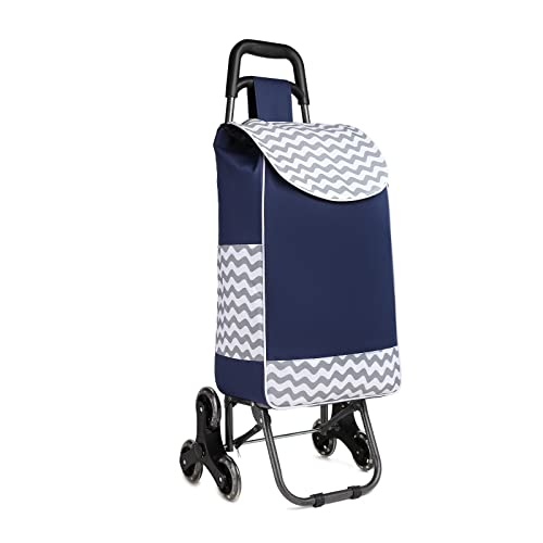 Kono Carrello Spesa 6 Ruotes Carrello Saliscale Pieghevole 2 En 1 Trolley Per La Spesa Con Borsa Impermeabile Rimovibile (Marina Militare)