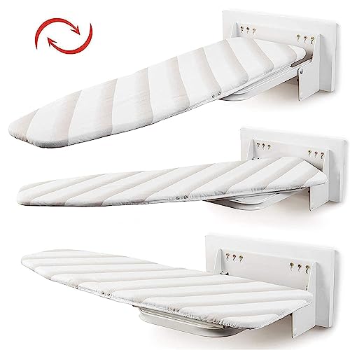 Ybaymy - Piccolo Asse Da Stiro Pieghevole A Parete, Con Copertura Resistente Al Calore, Girevole A 180°, Fissaggio A Parete, Colore: Bianco