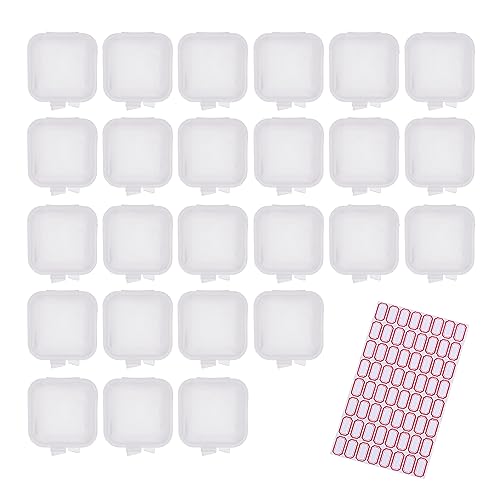 Taface 25 Confezioni Di Piccole Scatole In Plastica, Con 1 Adesivo Per Etichette, Scatola Trasparente Con Coperchio Pieghevole, Scatola Portatile, Ada