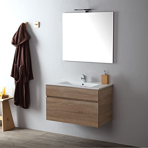 Kiamami Valentina Mobile Bagno Sospeso Cm. 80 In Rovere Well Serie Sole