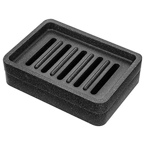 Moko Porta Sapone In Resina Con 5 Fori Drenaggio Acqua,Serbatoio Acqua, Tramatura In Marmo, Dim 14 X 9,7 X 3,7 Cm, Lavabile, Impermeabile, Antimuffa,
