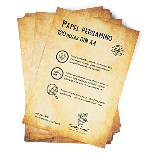 120 Fogli Din A4 Di Carta Pergamena Anticata Premium Double Face, 120 G/M²,210 X 297 Mm, Bellissimo Effetto Invecchiato Vintage, Scrittura E Stampaggi