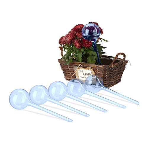 Relaxdays Sfere Per Irrigazione, Set Da 6, Hxd: 28X8 Cm, Irrigatori Da 250 Ml Per Piante E Fiori In Vaso, Plastica, Blu