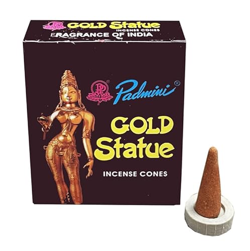 Golden Statue Coni Incenso Padmini - Ogni Scatola 12 Coni + Omaggio Portaincensi (3 Scatole - 36 Coni)
