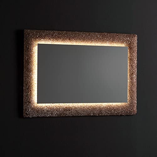 Kiamami Valentina Specchio Con Cornice In Graniglia Di Vetro Fuso Bronzo E Led Integrati 90X62