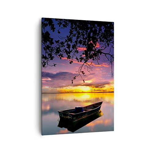 Quadro Su Tela Verticale Barca Tramonto Lago Cielo Stampe Da Parete 70X100Cm Quadri Moderni Soggiorno Camera Da Letto Cucina 1 Pezzo Grandi Decorazion
