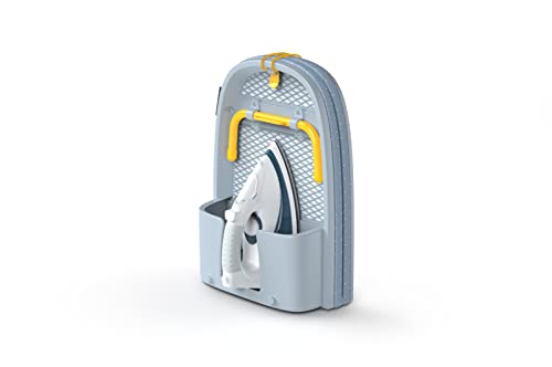 Joseph Joseph Pocket - Asse Da Stiro Da Tavolo Pieghevole Salvaspazio Con Copriasse In Cotone E Porta Ferro Da Stiro Integrato, Grigio/Giallo