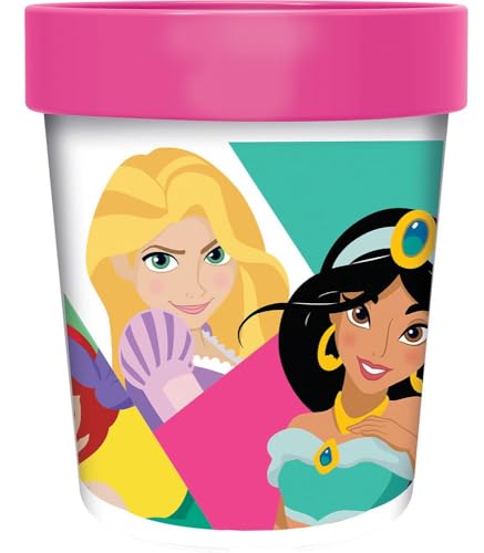 Disney Bicchiere Rosa Per Bambine In Plastica Principesse Jasmine Rapunzel Belle Biancanev Ariel Cenerentola Bella Addormentata 260 Ml Con Base Antisc
