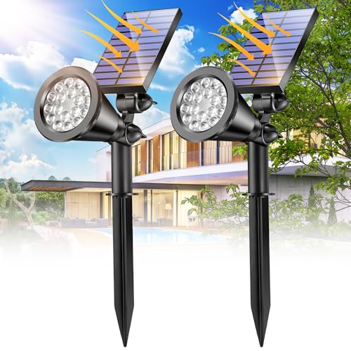 Pikoy Luci Solari Da Giardino【2 Pack】,600Lm & 2000Mah Faretti Solari A Led Da Esterno,2 Modes Lampade Solari Da Giardino,Ip65 Luci Solari Esterno Lamp