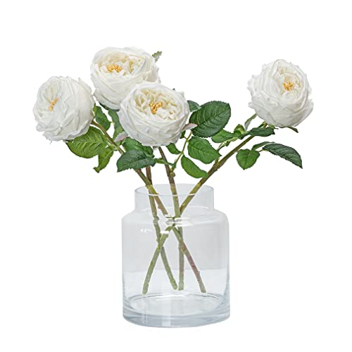 Duyone 4 Fiori Finti Bianchi Per La Decorazione Della Casa, Fiori Artificiali Realistici Al Tatto, Rosa Austin, Peonia, Fiori Finti In Lattice, Decora