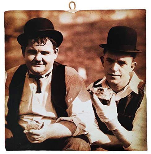 Kustom Art Quadro Quadretto Stile Vintage Stanlio & Ollio (Stan Laurel & Oliver Hardy) Da Collezione Stampa Su Legno