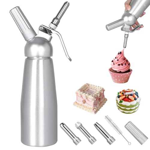 Upstartech Sifone Panna Montata, 500Ml Sifone Da Casa E Cucina Alluminio Con 3 Ugelli In Acciaio Inox, Sifone Per Panna Montata Professionale