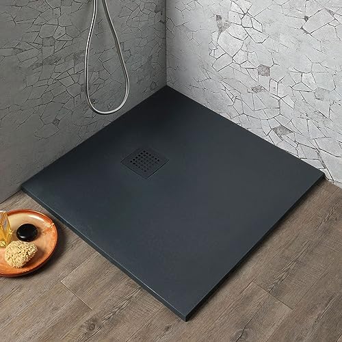Kiamami Valentina Piatto Doccia 80X80 In Resina Grigio Antracite Effetto Pietra Muse