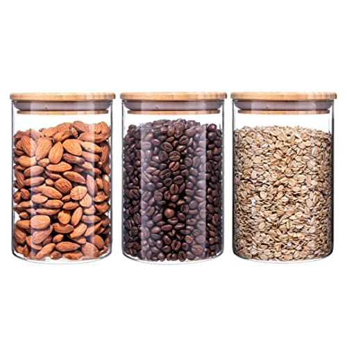 Igluu Meal Prep - Barattoli Con Coperchi 900Ml, Set Di 3 Barattoli Di Vetro Borosilicato Con Coperchi In Bambù, Contenitori Ermetici Da Cucina Per C