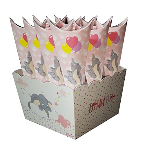 Contenitore Portaconi Disney, Minnie E Topolino, Vaso + Inserto Per 12 Bomboniere Coni (Vaso + Portaconi + 12 Coni, Dumbo Rosa)