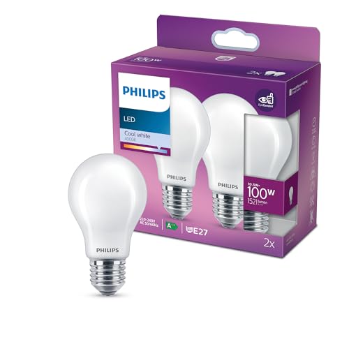 Philips Led Lampadina Led Goccia, 10.5W, E27, Luce Bianca Fredda, 1521 Lm, 2 Pezzi