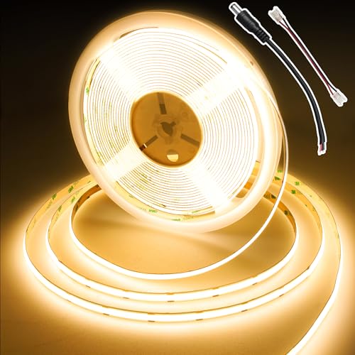 Berixdeep Strascia Led Cob 10 Metri, Striscia Led Bianco Caldo Con 384Leds/M, Larghezza 8Mm, Cri 90+, Strisce Led Dimmerabile Dc24V Per Camera Da Lett